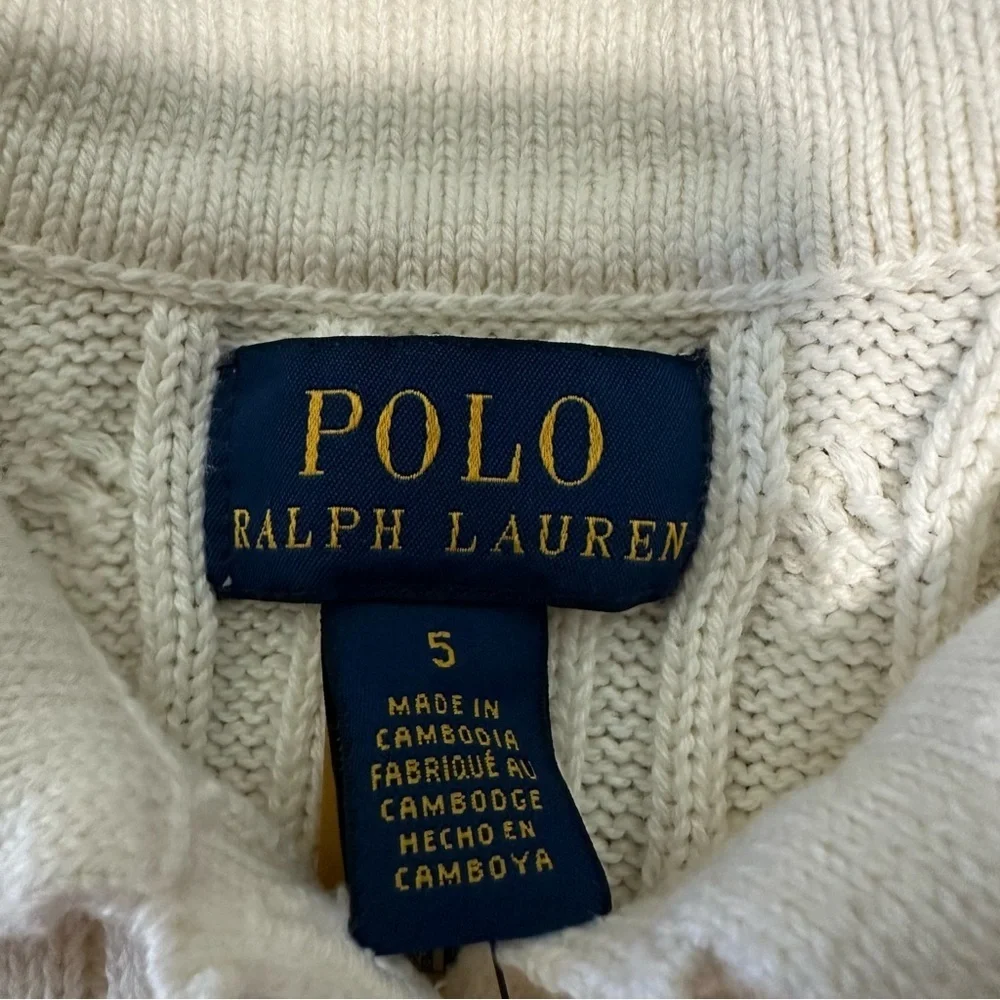 Polo Ralph Lauren Cream Cable Knit Kids Dress size 5 NWT long sleeve collar